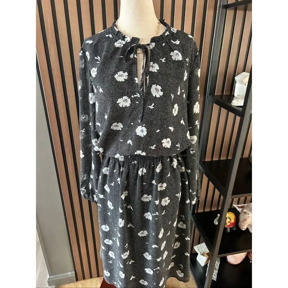 J Crew Long Sleeve Floral Printed Tie-neck Dress Size size small